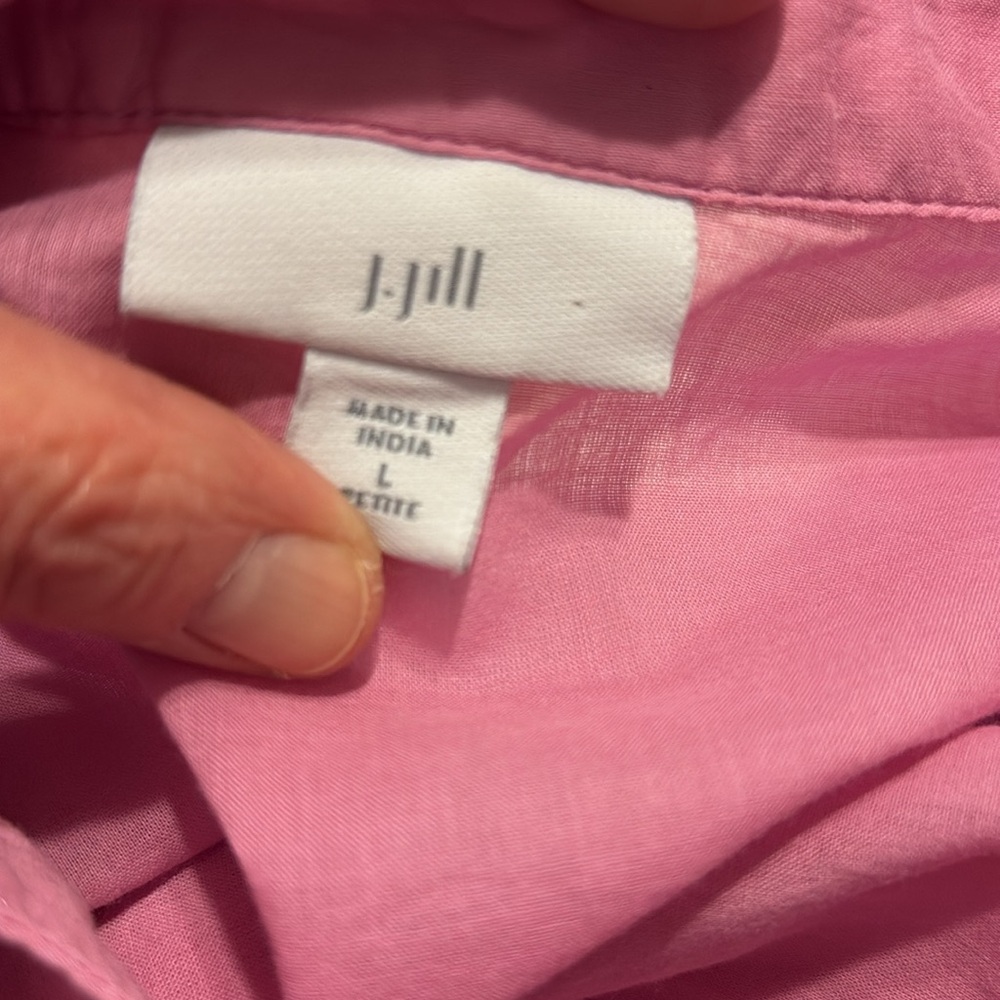 J. Jill Pink Cotton Button Down Tunic w/Embroidered Geometric Shapes. Size L. - Picture 9 of 11